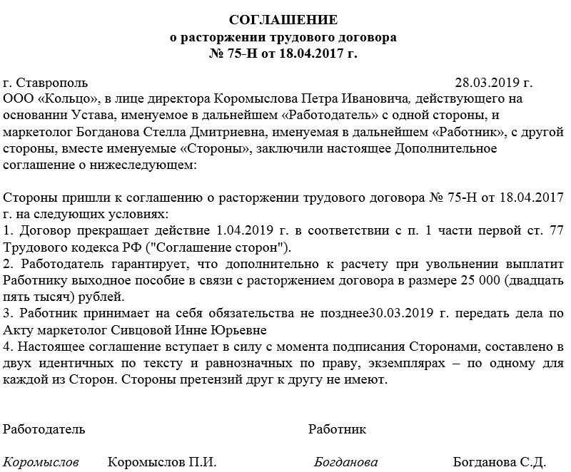 Уведомление о прекращении срочного трудового договора