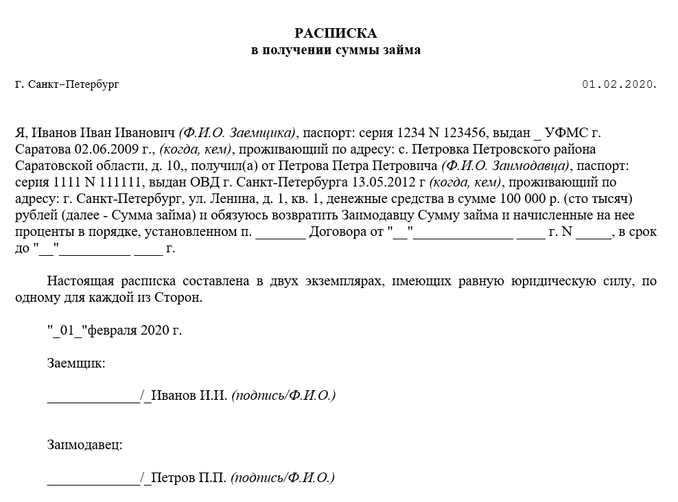 Расписка при покупке квартиры: скачать образец 2024