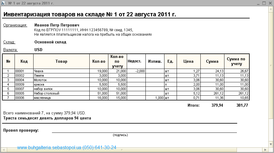 Инвентаризация тмц: 1с