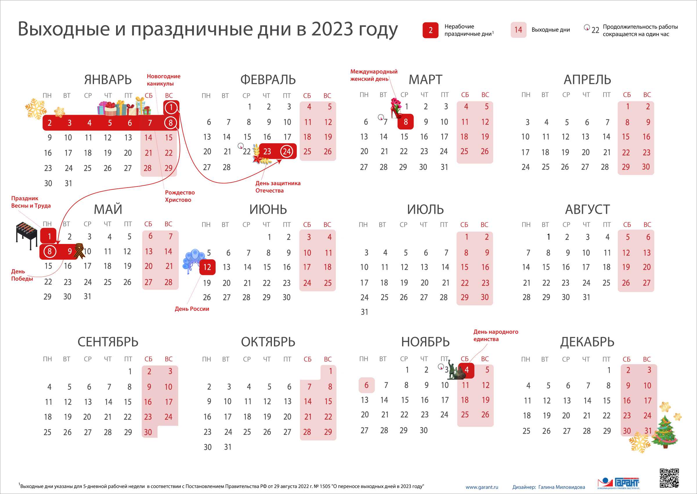 Календарь 2023 + 2024 с праздниками и выходными