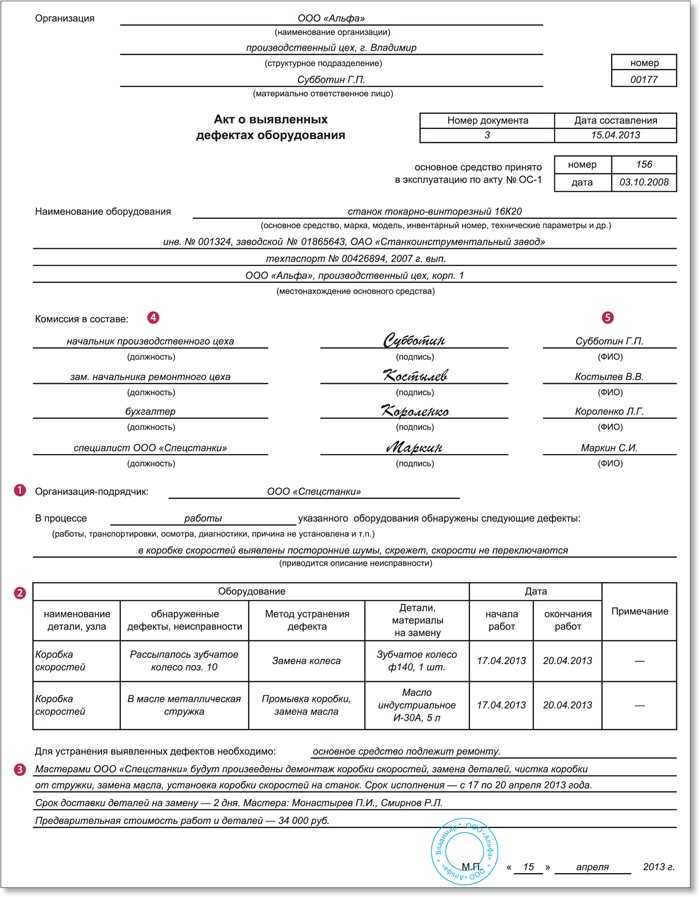 Форма ос 16 акт о выявленных дефектах оборудования. образец акта дефектовки