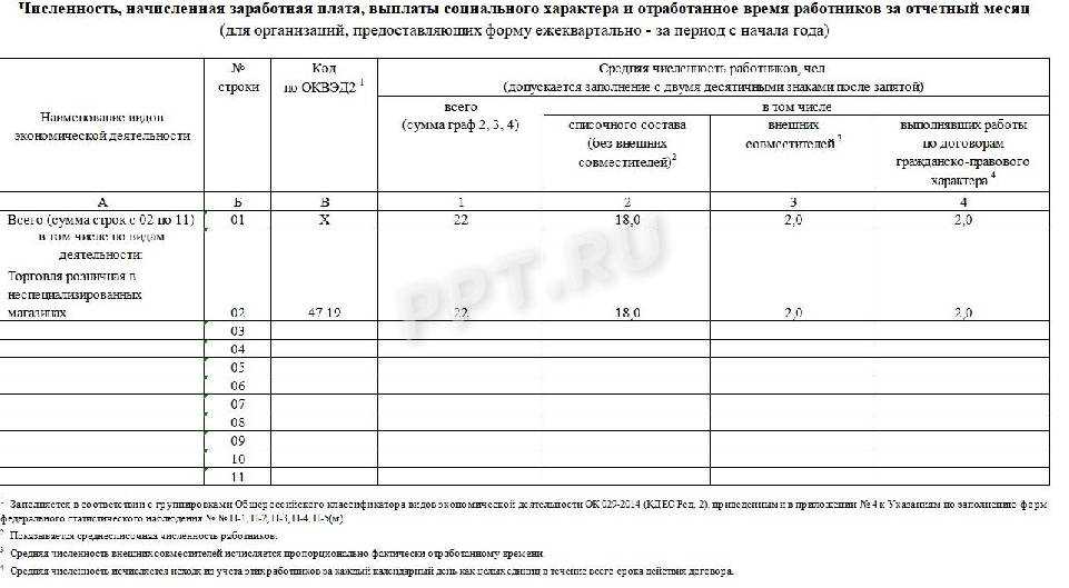 Образец формы п-4 статистика 2021