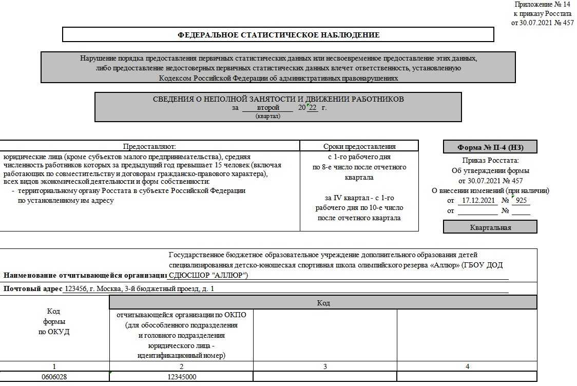 Форма п-4. статистика. инструкция по заполнению. образец и бланк 2024