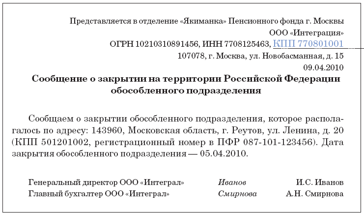 Ликвидация обособленного подразделения