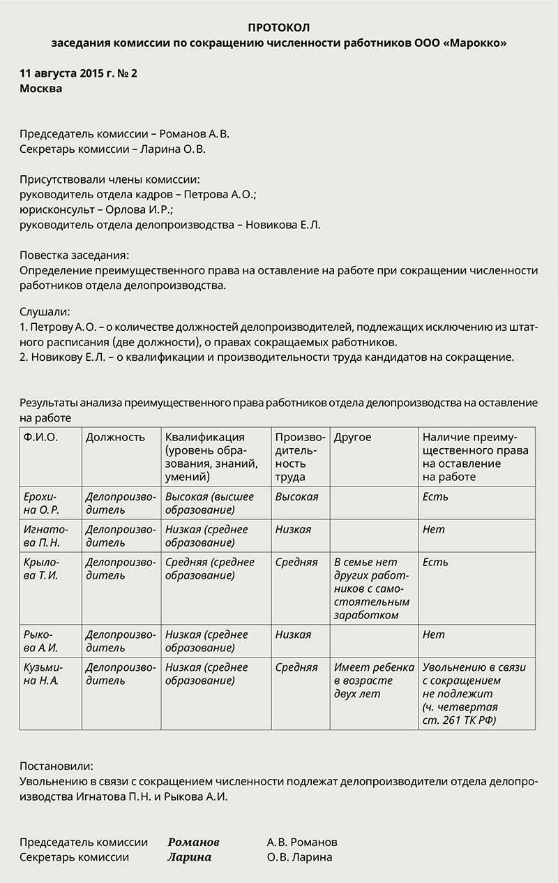 Протокол профсоюзного собрания о сокращении работников образец