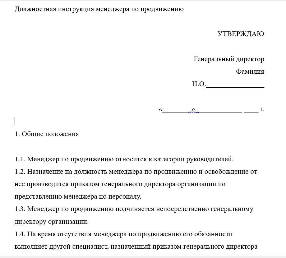 Должностная инструкция менеджера по продажам