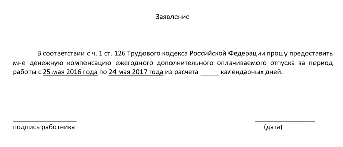 Как написать заявление на компенсацию за неиспользованный отпуск