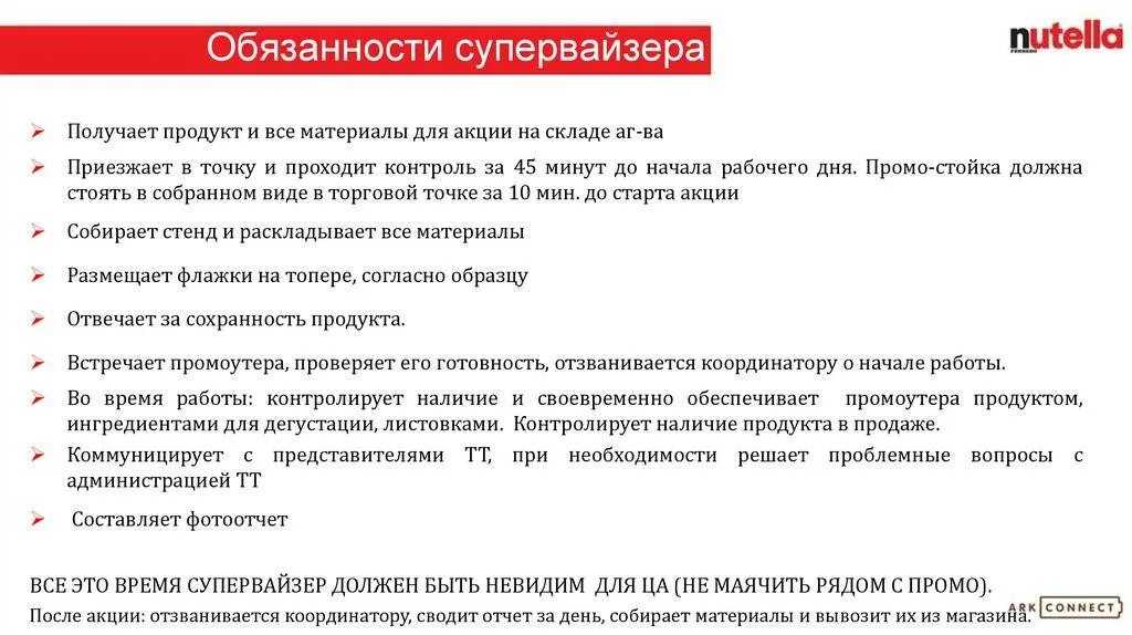 Должностная инструкция супервайзера
