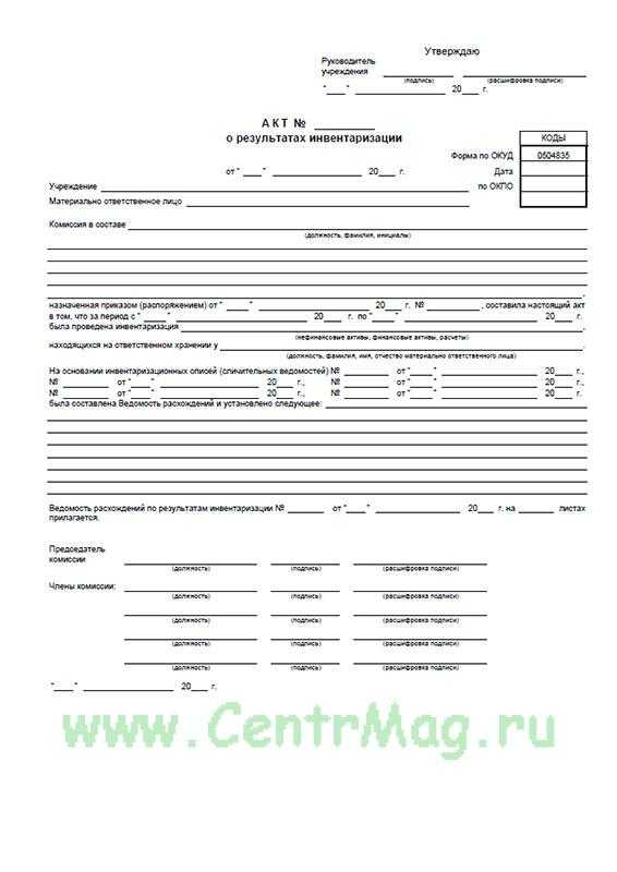 Образцы документов при обнаружении излишек ос. акт о результатах инвентаризации (образец заполнения)