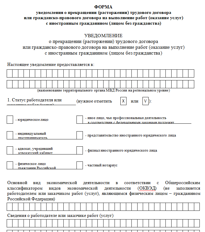 Увольнение иностранного гражданина. уведомление, порядок