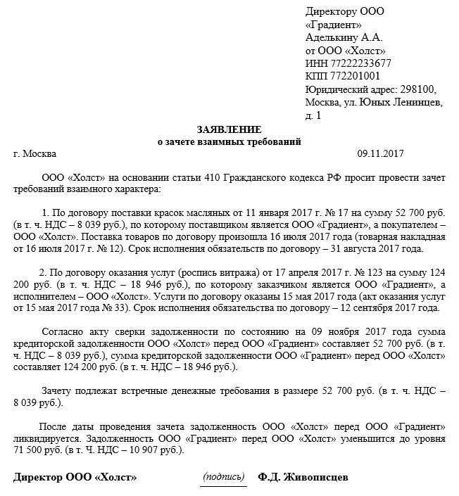 Соглашение о зачете взаимных требований. образец заполнения и бланк 2024 года