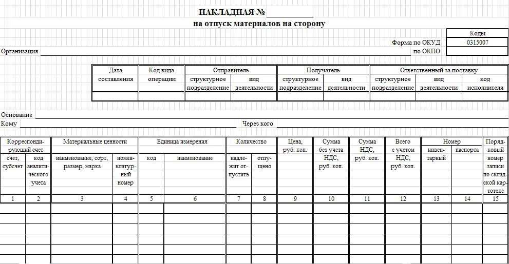 Бланк по форме м-15
