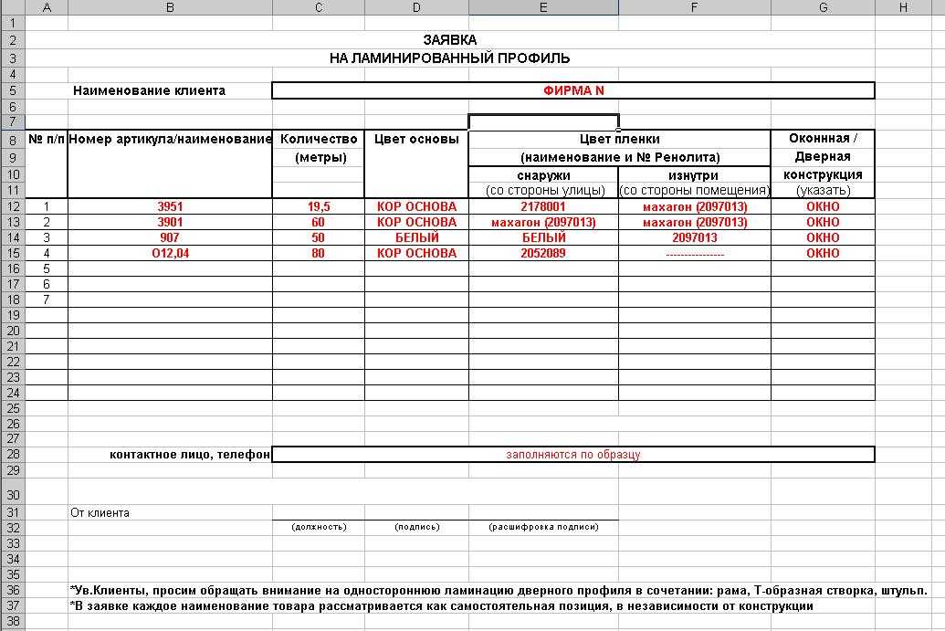 Заявка на поставку товара (приложение к договору поставки товара) 2024 - скачать образец